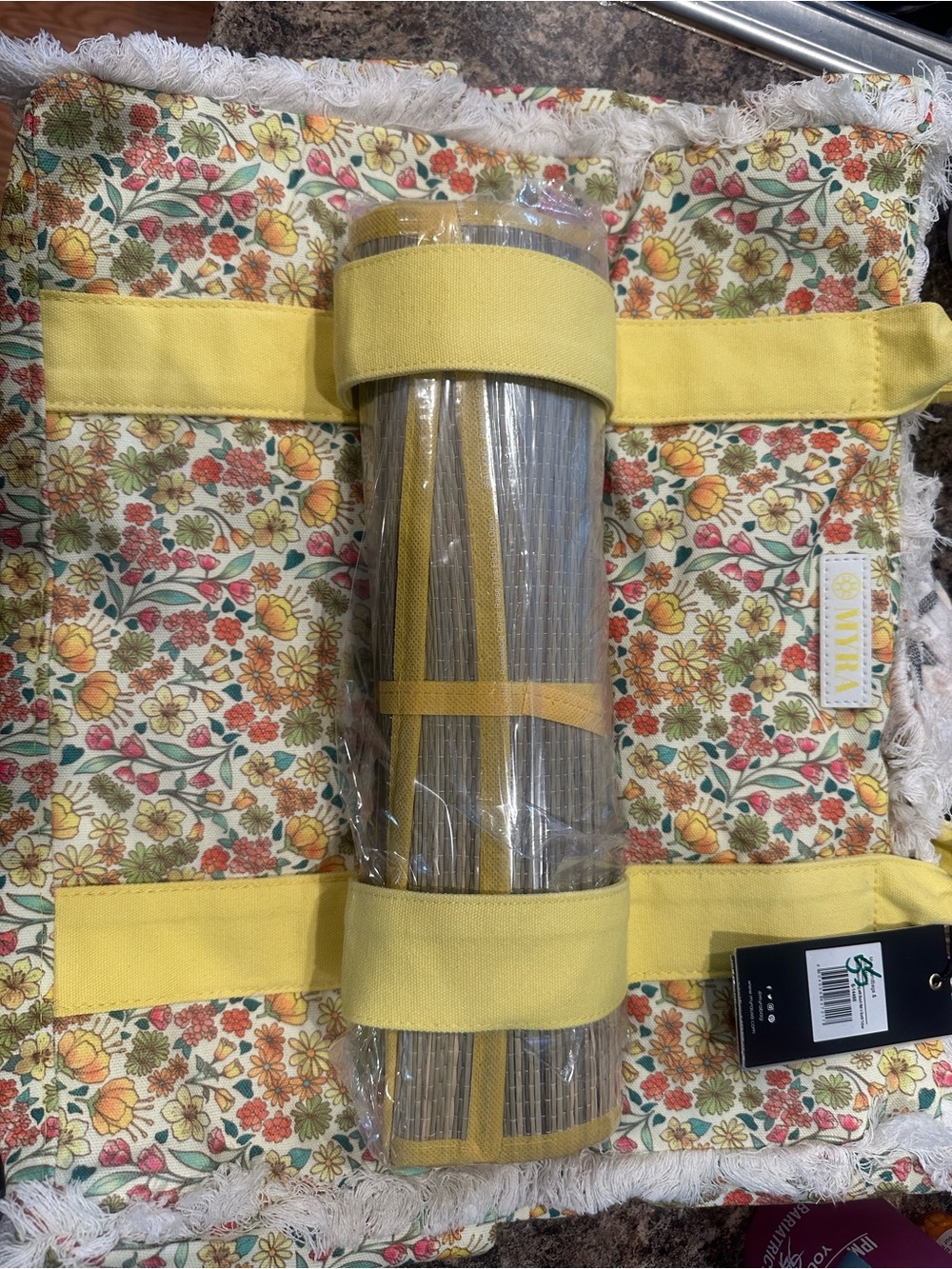 Myra Bag Yellow Floral Tote with Fringe Trim